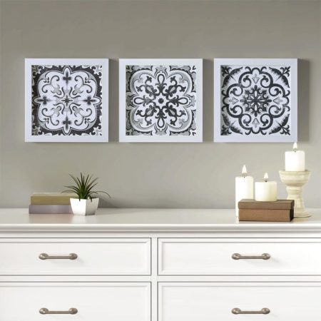 Black and White Tiles 3 Piece Deco Box Wall Art Gel Coating