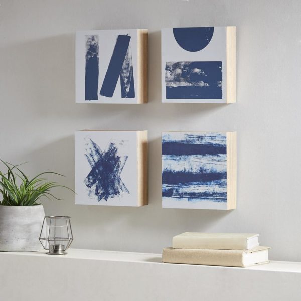 Stamp And Roll Blue 4 Piece Framed Art Wood Veneer Frame