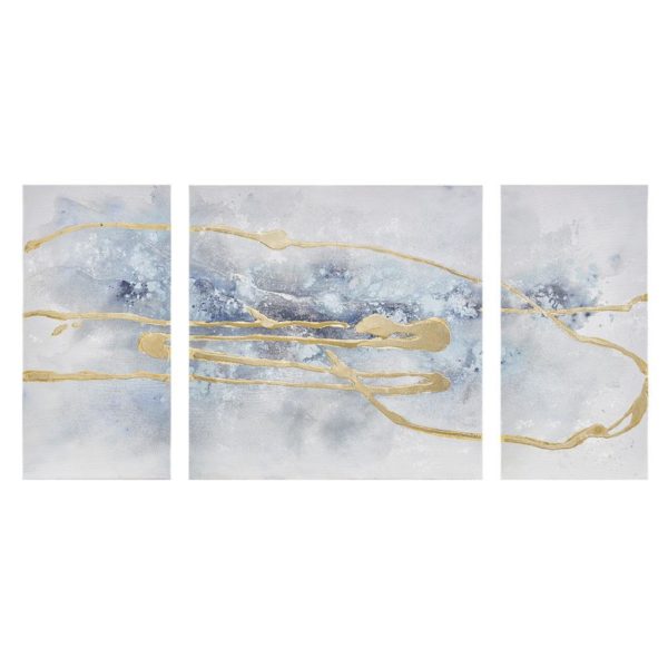 Blue Cosmo 3 Piece Canvas Set Hand Embellished Textured Glitter And Gold Foil - Image 2