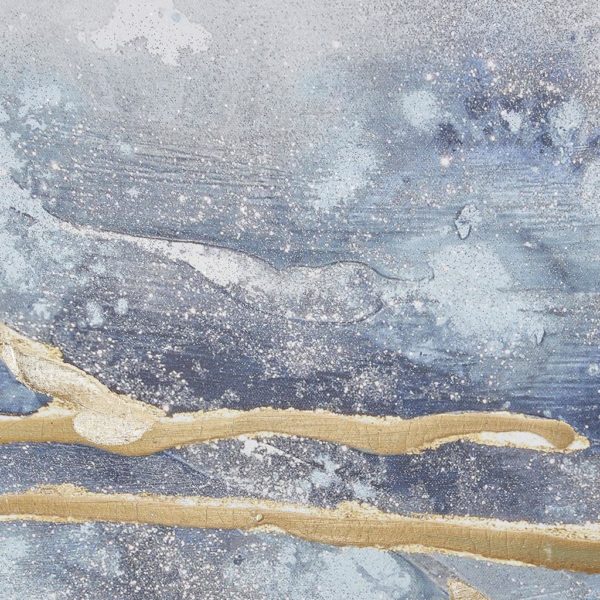 Blue Cosmo 3 Piece Canvas Set Hand Embellished Textured Glitter And Gold Foil - Image 4