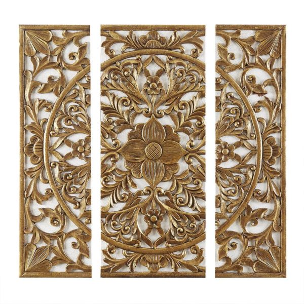 Gold Medallion 3 Piece Canvas Set Medallion 3D Design - Image 2