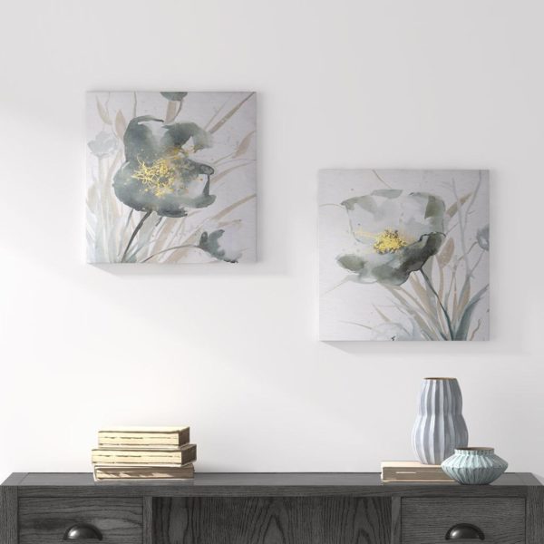 Ombre Grey Floret Printed Canvas with Gold Foil Embellishments 2 Piece Set
