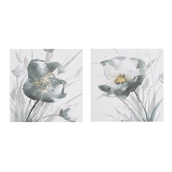 Ombre Grey Floret Printed Canvas with Gold Foil Embellishments 2 Piece Set - Image 3