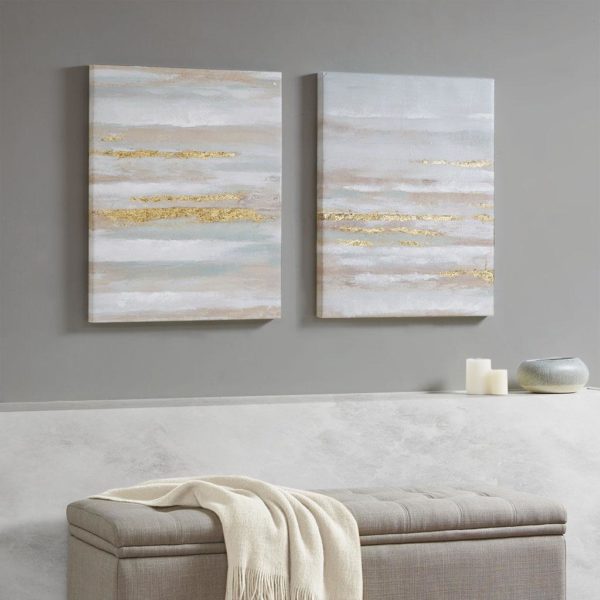 Seafoam Aurora 2 Piece Canvas Art in Heavy Textured Gold Foil