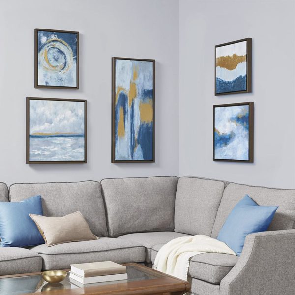 Teal Rendition Gallery Art  with Gold Foil and Bronze Frame 5 Piece Set - Image 3