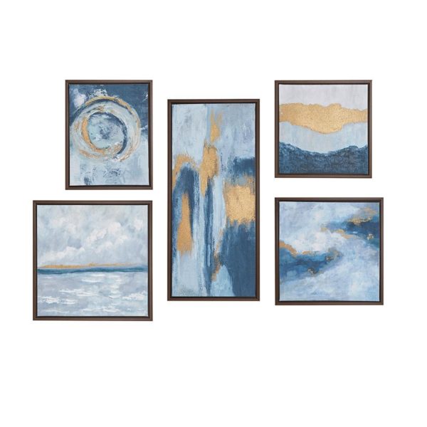 Teal Rendition Gallery Art  with Gold Foil and Bronze Frame 5 Piece Set - Image 2
