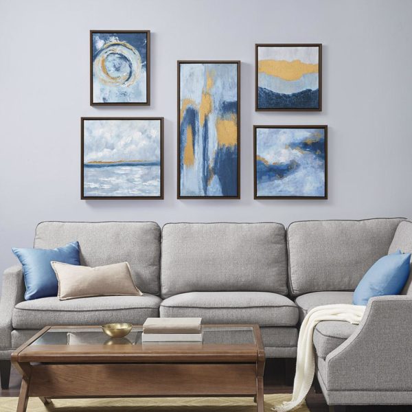 Teal Rendition Gallery Art  with Gold Foil and Bronze Frame 5 Piece Set