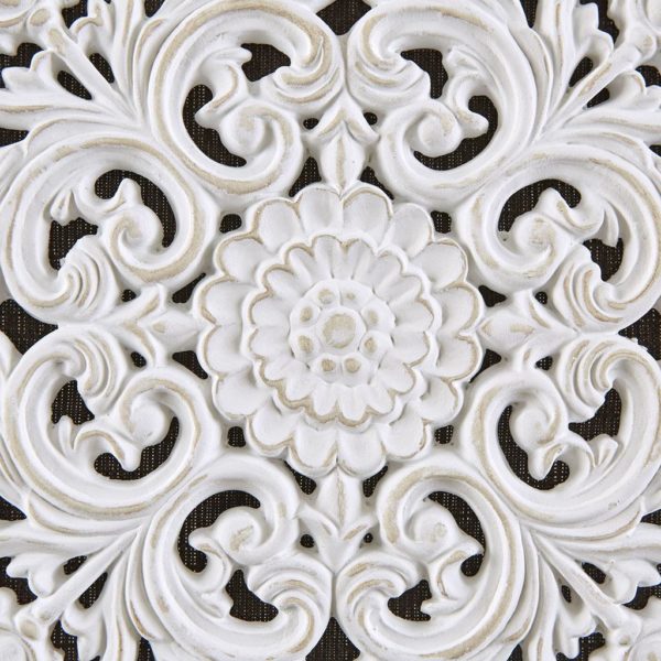 White Mandala Trinity 3D Embellished Linen Canvas 3 Piece Wall Art - Image 5