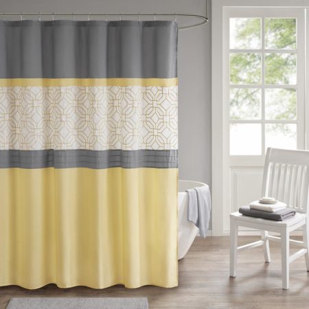 Donnell Embroidered and Pieced Shower Curtain with Liner