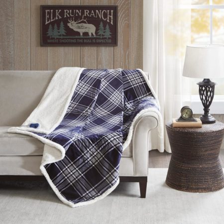 Leeds Oversized Plaid Print Faux Mink to Berber Heated Throw