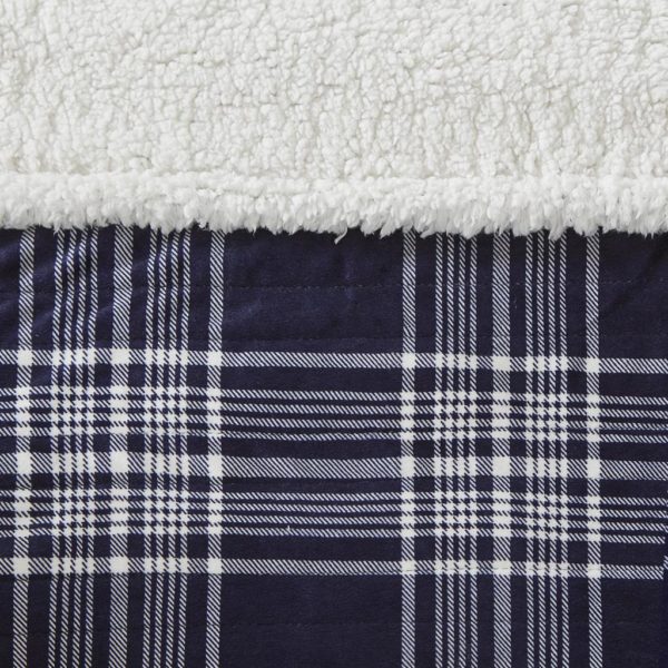 Leeds Oversized Plaid Print Faux Mink to Berber Heated Throw - Image 4