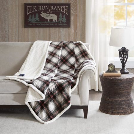 Ridley Oversized Plaid Print Faux Mink to Berber Heated Throw