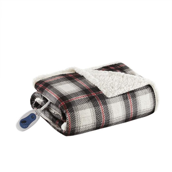Ridley Oversized Plaid Print Faux Mink to Berber Heated Throw - Image 3