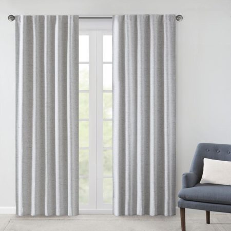 Ebon Woven Heathered 100% Total Blackout Curtain Panel Pair