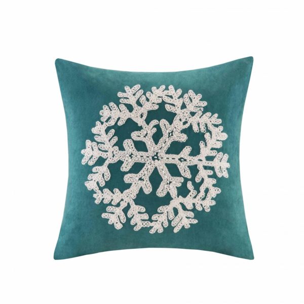 Snowflake Embroidered Suede Square Pillow Square Pillow - Image 2