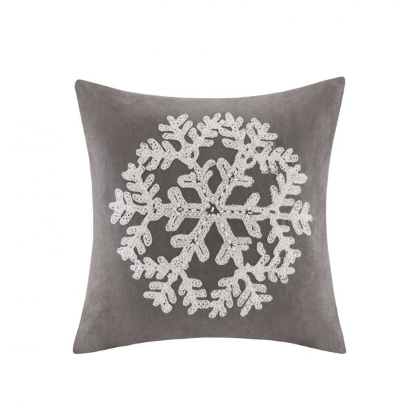 Snowflake Embroidered Suede Square Pillow Square Pillow - Image 3