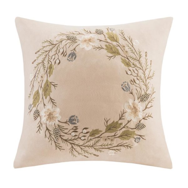 Wreath Embroidered Square Pillow