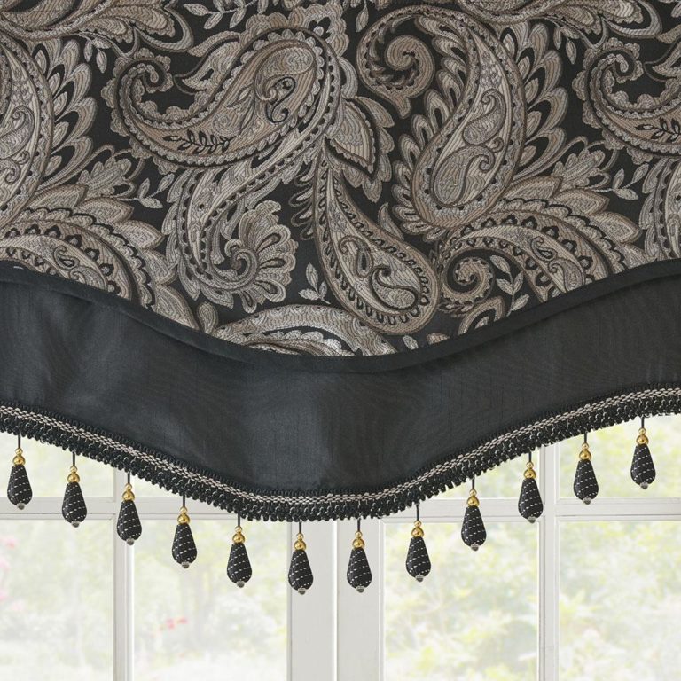 Aubrey Jacquard Window Rod Pocket Valance With Beads Brown Interiors