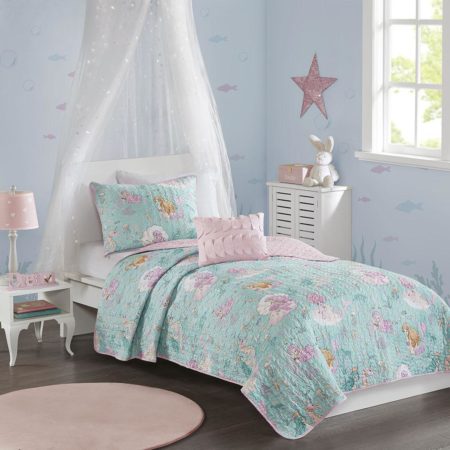 Darya Printed Mermaid Reversible Coverlet Set