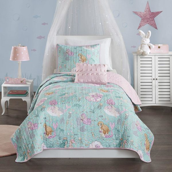 Darya Printed Mermaid Reversible Coverlet Set - Image 2