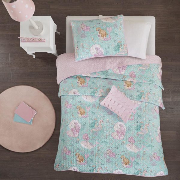 Darya Printed Mermaid Reversible Coverlet Set - Image 3
