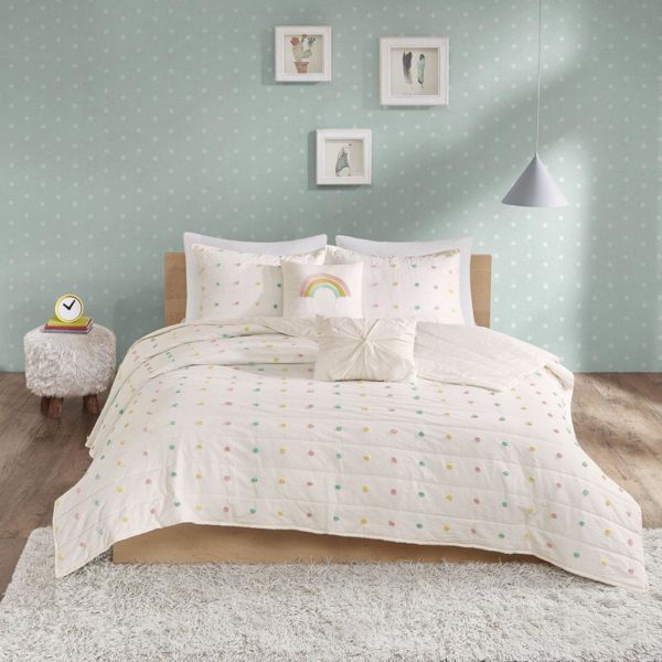 Callie Cotton Jacquard Pom Pom Coverlet Set - Image 2