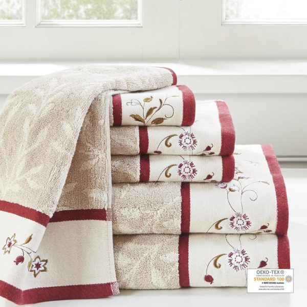 Serene Embroidered Cotton Jacquard 6 Piece Towel Set