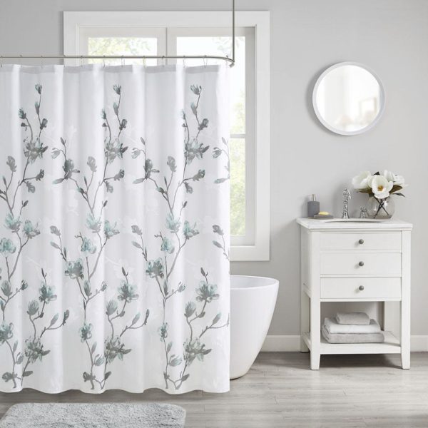 Magnolia Floral Printed Burnout Shower Curtain - Image 2