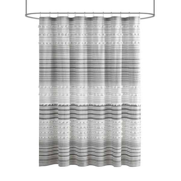 Calum Cotton Yarn Dye Shower Curtain with Pom Poms - Image 2