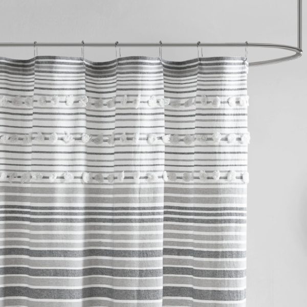 Calum Cotton Yarn Dye Shower Curtain with Pom Poms - Image 4