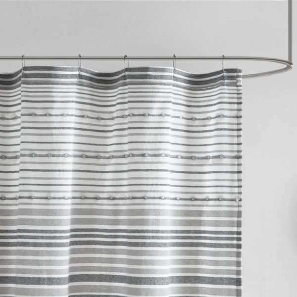 Calum Cotton Yarn Dye Shower Curtain with Pom Poms - Image 5
