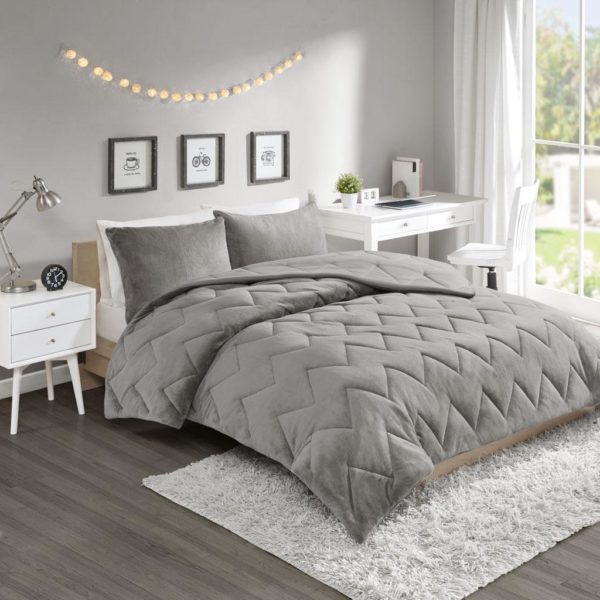 Kai Solid Chevron Quilted Reversible Microfiber to Cozy Plush Comforter Mini Set
