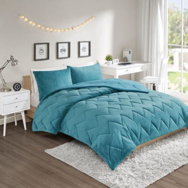 Kai Solid Chevron Quilted Reversible Microfiber to Cozy Plush Comforter Mini Set - Image 2