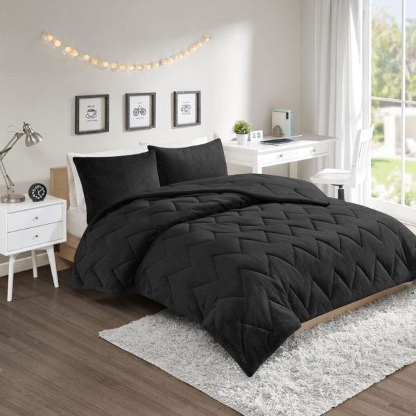Kai Solid Chevron Quilted Reversible Microfiber to Cozy Plush Comforter Mini Set - Image 3