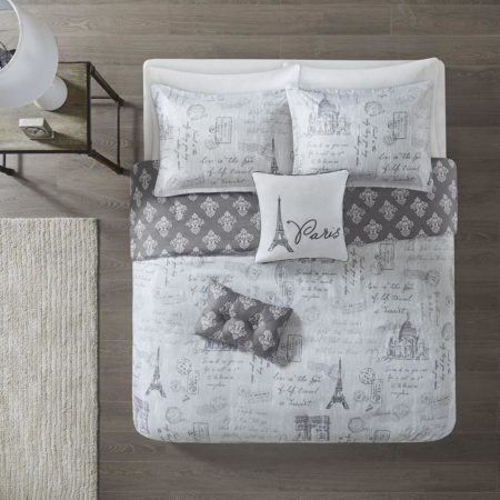 Marseille 5 Piece Reversible Paris Print Duvet Cover Set