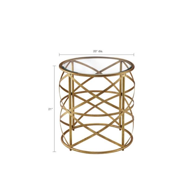 Nora 20-inch Round End Table with Metallic Gold Metal Frame and Glass Top - Image 4