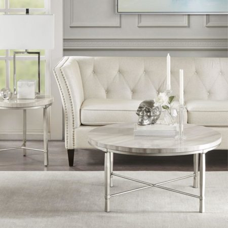 Reese Real Marble Round Coffee Table Metal Base