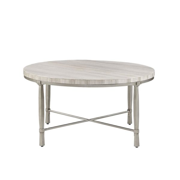 Reese Real Marble Round Coffee Table Metal Base - Image 3