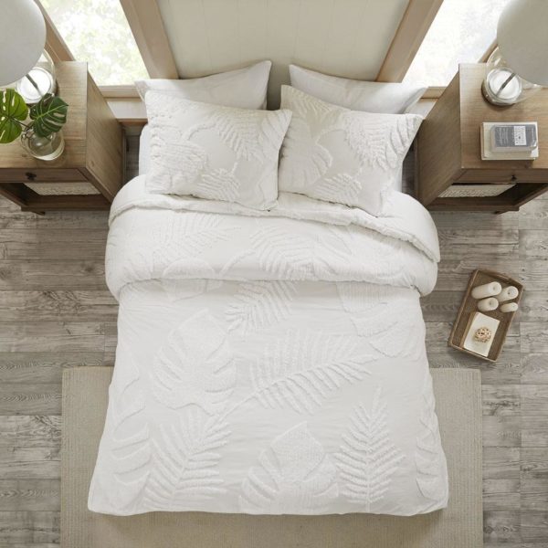 Bahari 3 Piece Tufted Cotton Chenille Palm Duvet Cover Set
