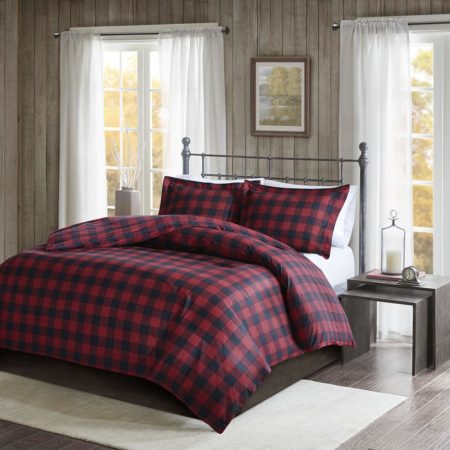 Flannel Check Print Cotton Duvet Cover Set
