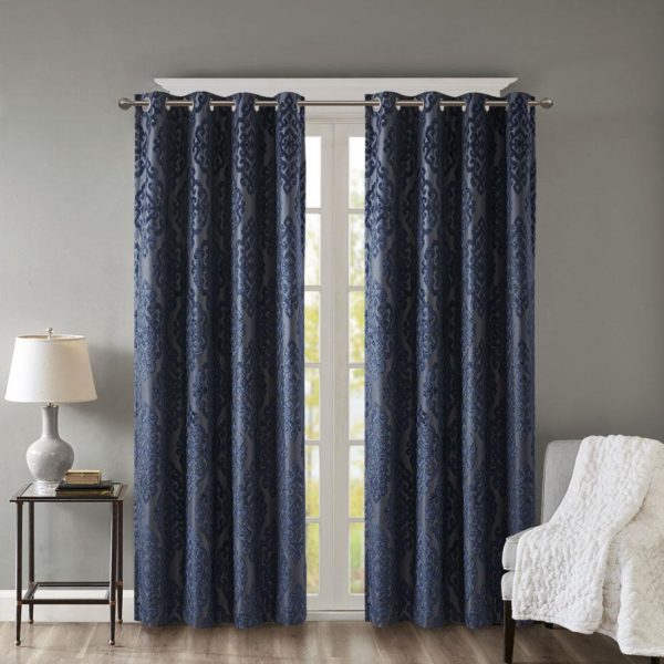 Mirage Knitted Jacquard Damask Total Blackout Grommet Top Curtain Panel - Image 4