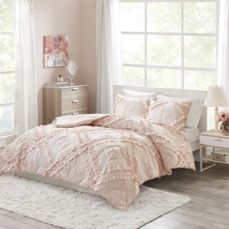 Kacie Solid Coverlet Set With Tufted Diamond Ruffles