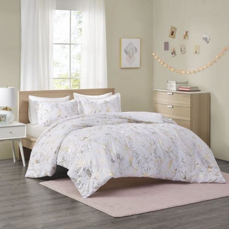 Magnolia Metallic Printed Floral Duvet Cover Set