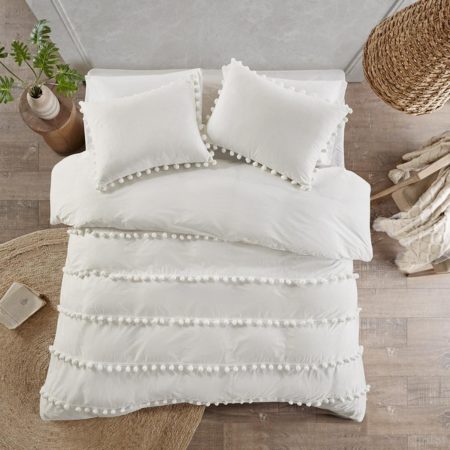 Leona 3 Piece Pom Pom Cotton Duvet Cover Set