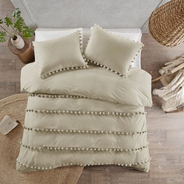 Leona 3 Piece Pom Pom Cotton Duvet Cover Set - Image 2