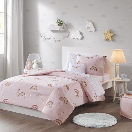 Alicia Rainbow with Metallic Printed Stars Complete Bed and Sheet Set