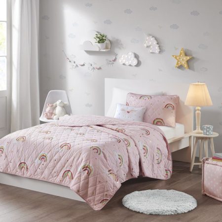 Alicia Rainbow with Metallic Printed Stars Reversible Coverlet Set