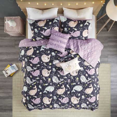 Magical Narwhals Cotton Reversible Coverlet Set
