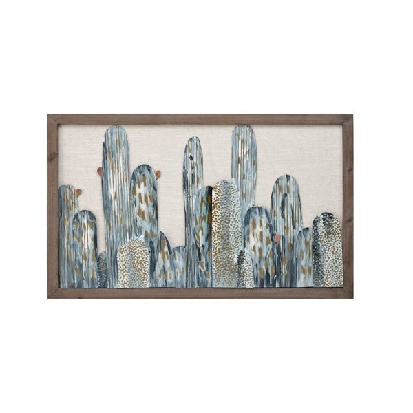 Cactus Metal Wall Art Decor With Wooden Frame - Image 2