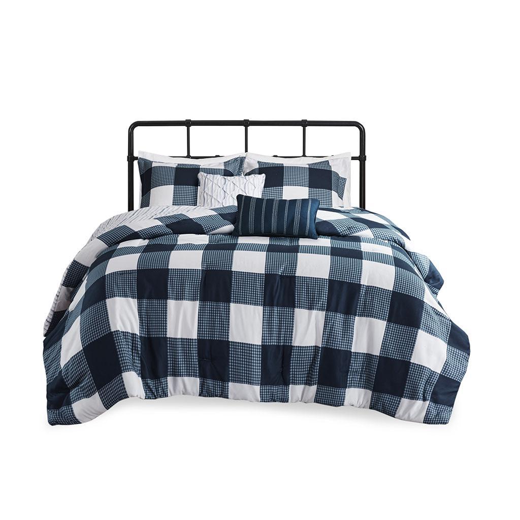 Morrison 5 Piece Reversible Buffalo Check Comforter Set Brown Interiors